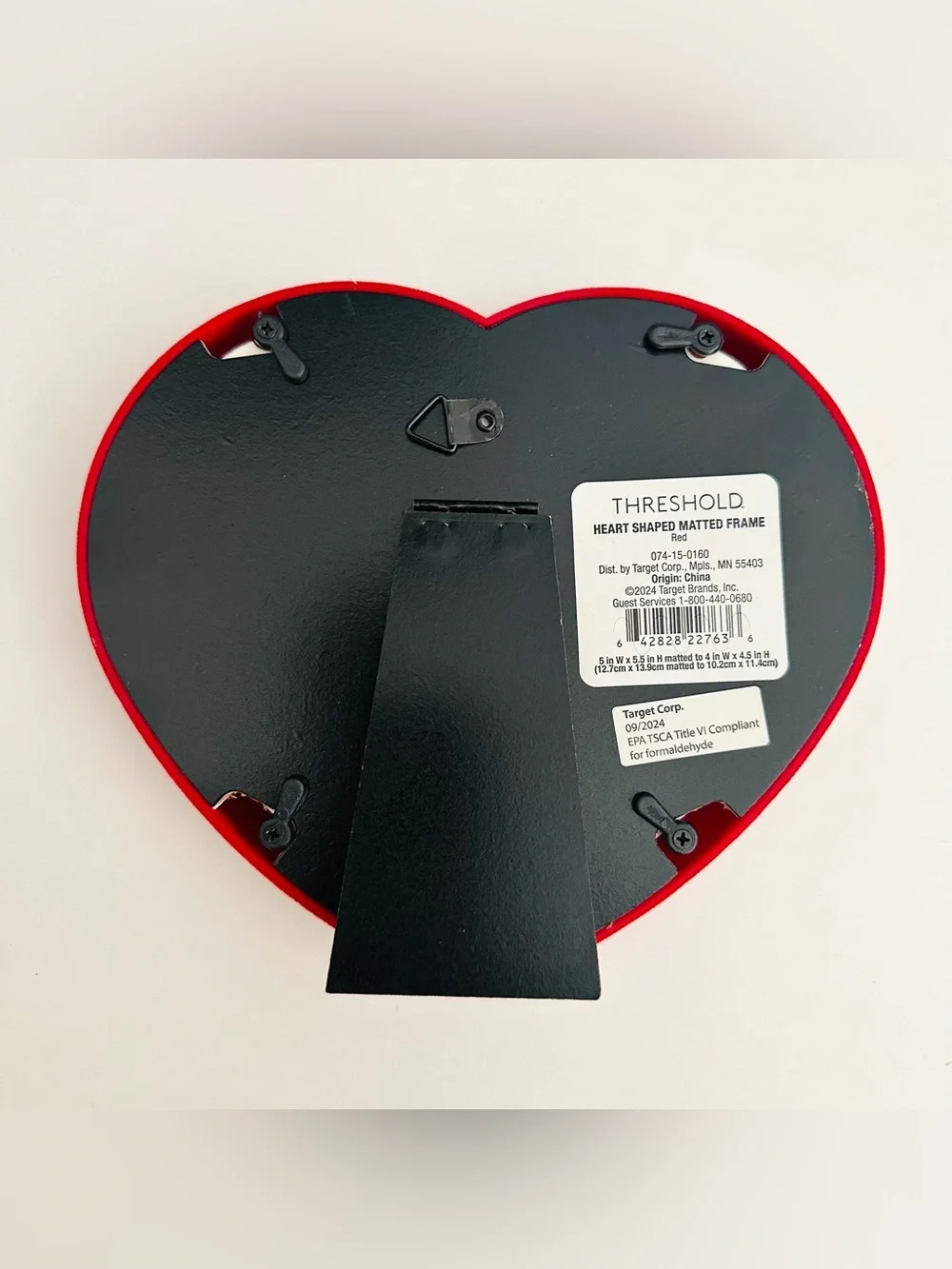 Threshold Red and White Heart-Shaped Matted Fabric Picture Frame